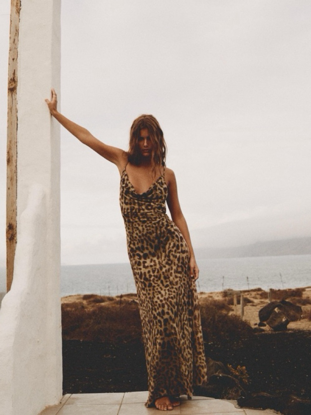 ZARA Leopard Print Slip Maxi Dress